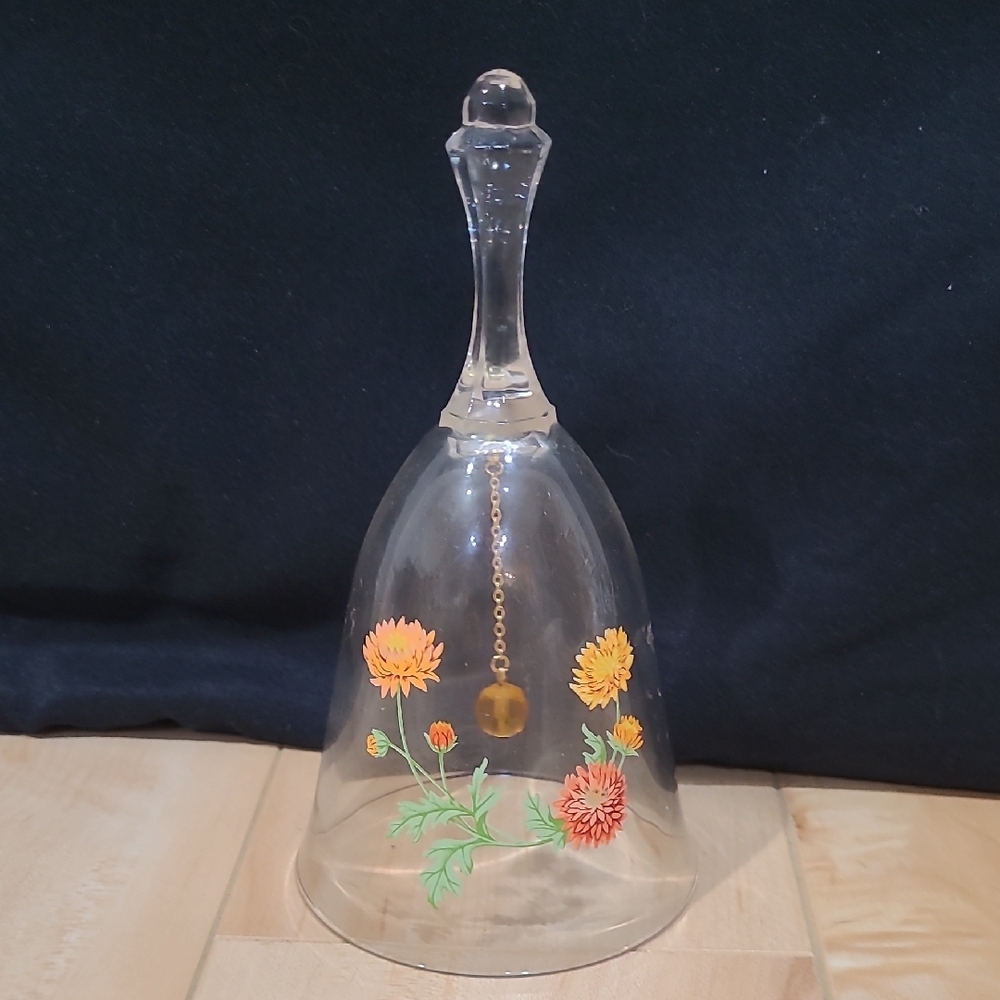 2/$20 Avon Floral Glass Bell with Orange and Yellow Flowers